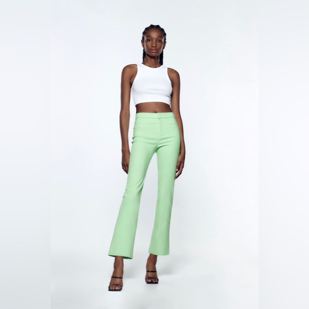 Zara mini flare pants, light lime green, XS